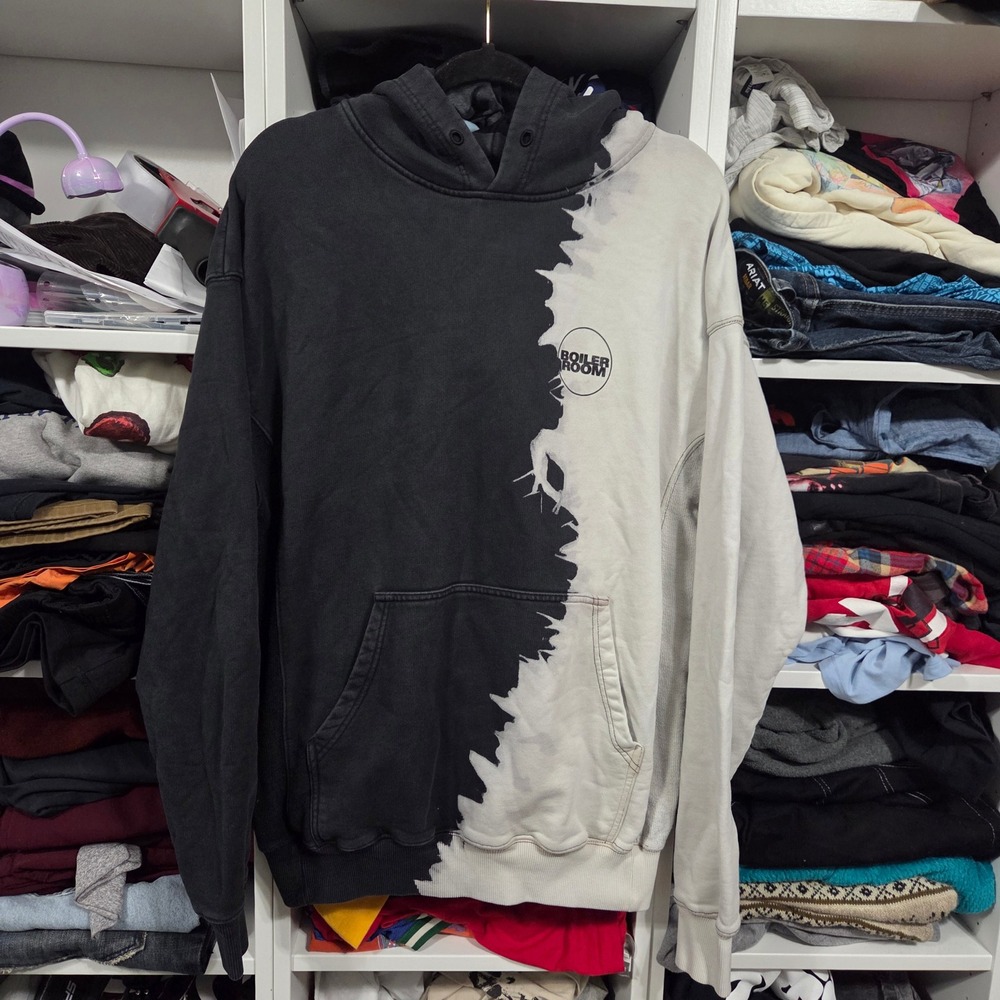 Boiler Room Split Black White Organic Cotton Hoodie Mens XL Made in Portugal